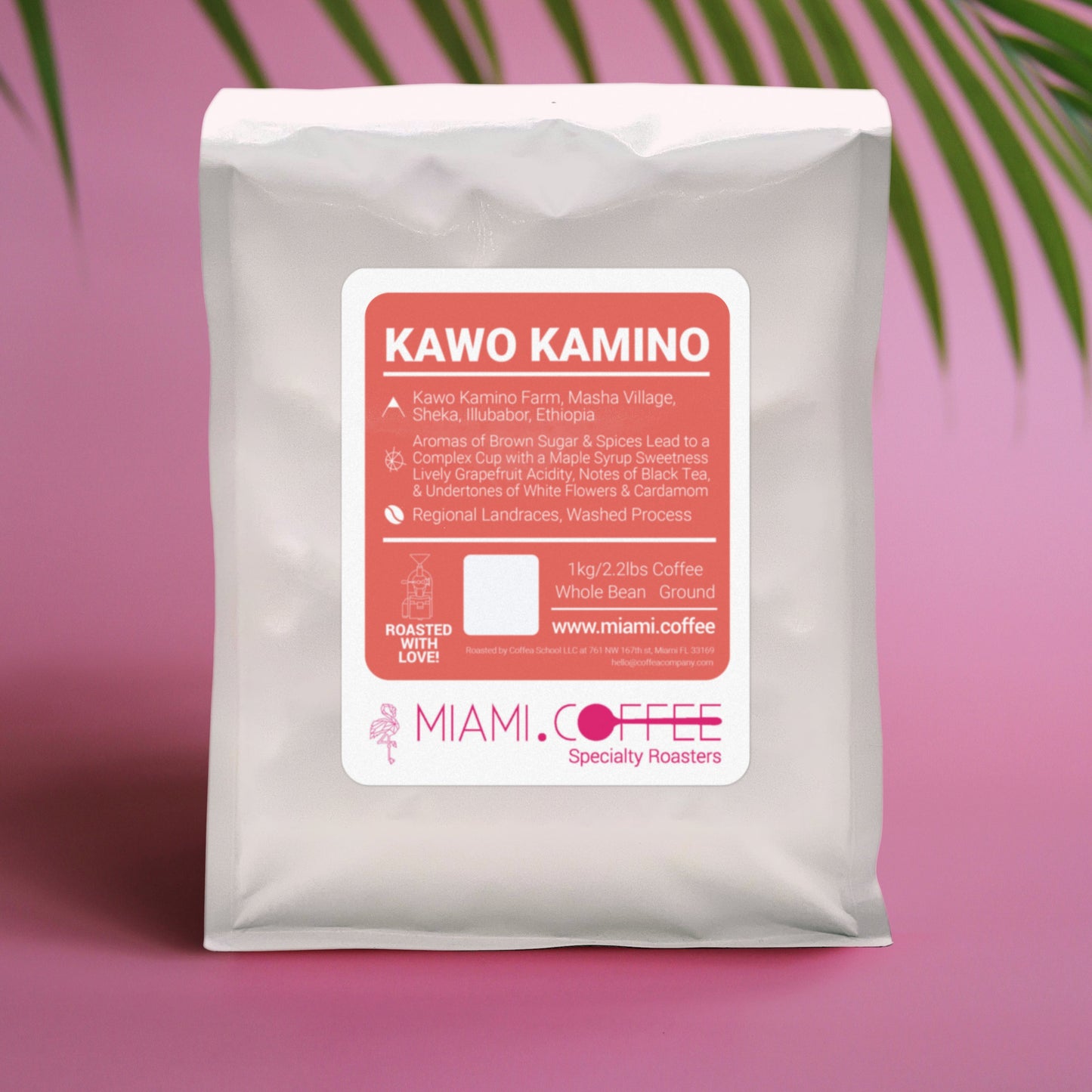 1 kilogram bag Ethiopia Kawo Kamino Washed, Regional Landraces, Flavor Descriptors: Grapefruit, Honey, Floral, Spices, Cardamom