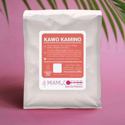 1 kilogram bag Ethiopia Kawo Kamino Washed, Regional Landraces, Flavor Descriptors: Grapefruit, Honey, Floral, Spices, Cardamom